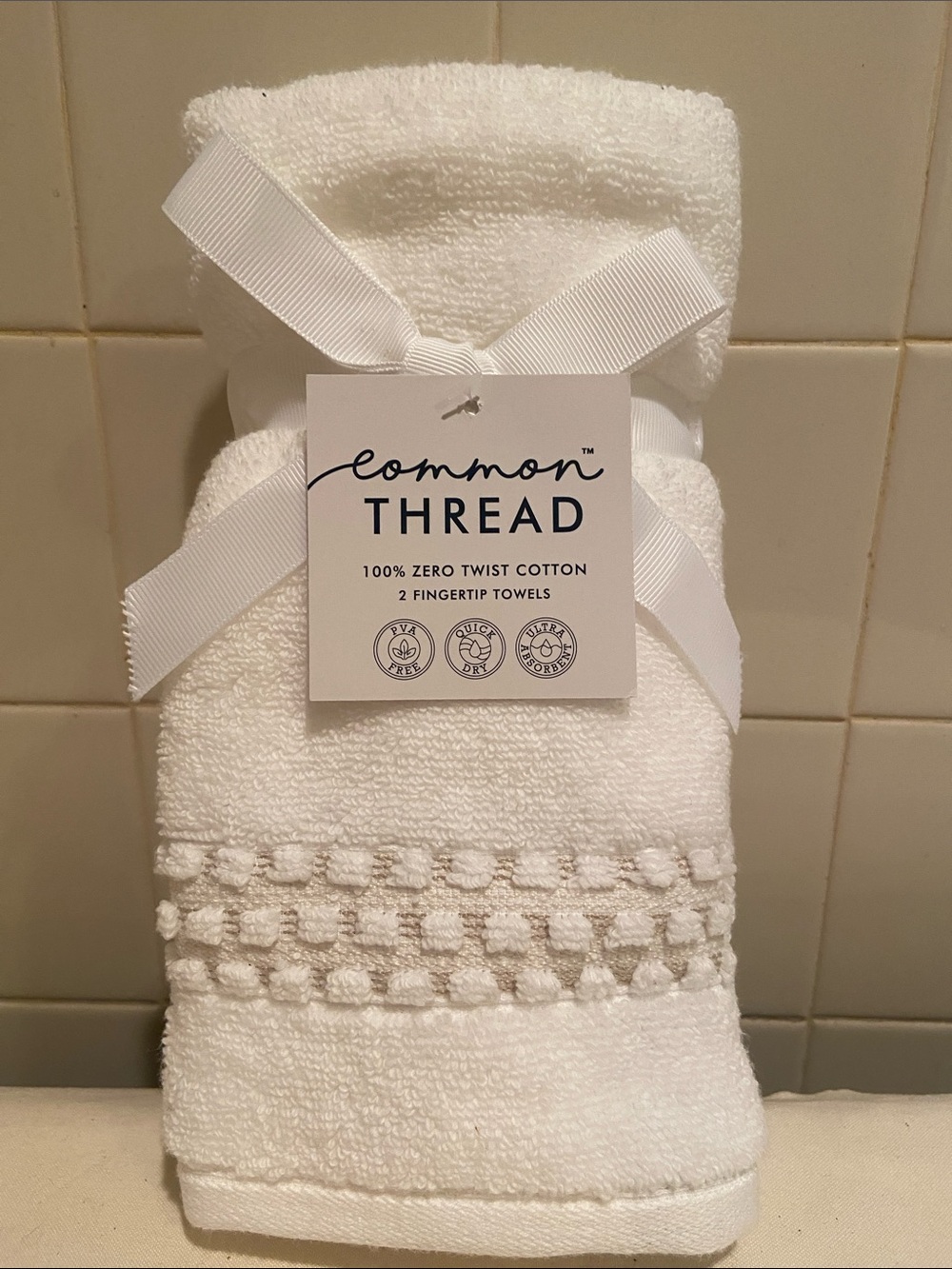 🌺Common Thread White Fingertip Towels 100%Cotton - Set of 2